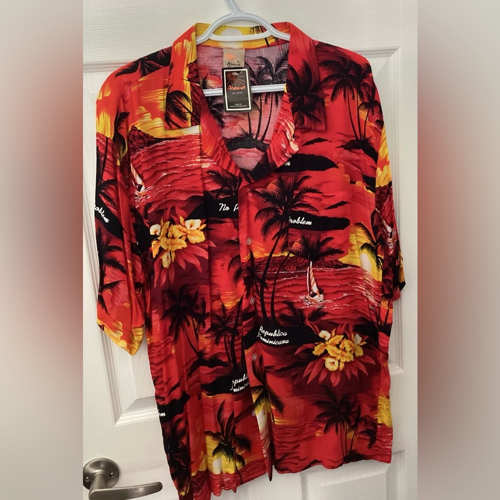 Barena Red and Yellow Tropical Print Camp Shirt